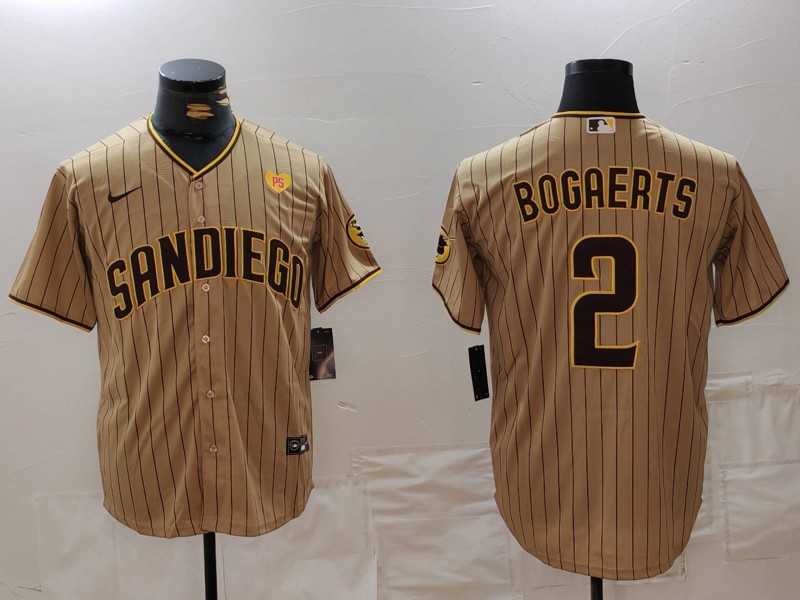 Mens San Diego Padres #2 Xander Bogaerts Khaki With PS Patch Cool Base Stitched Jersey